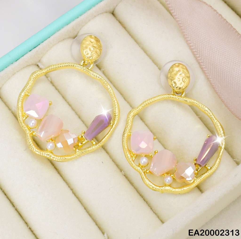 ARETES CIRCULO C/ CRISTALES COL. # EE341-5 (NPE2025)