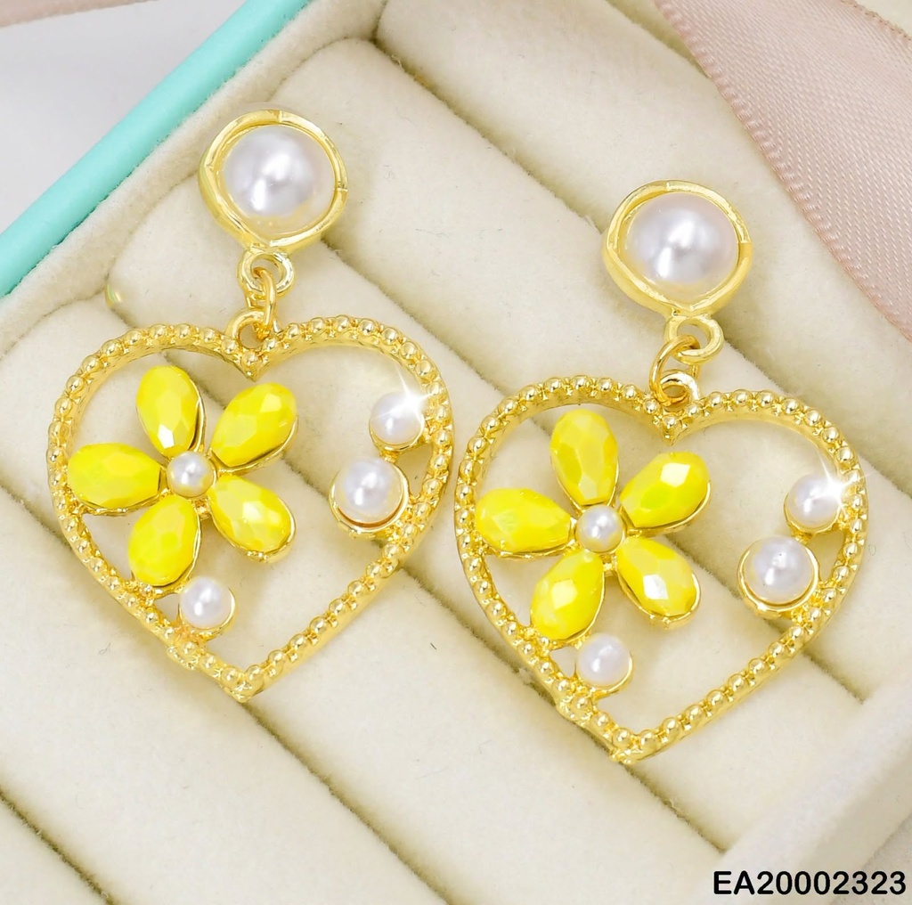 ARETES CROQUI CORAZON FLOR VERDE MENTA/PERLITAS # EE351-5 (NPE2025)