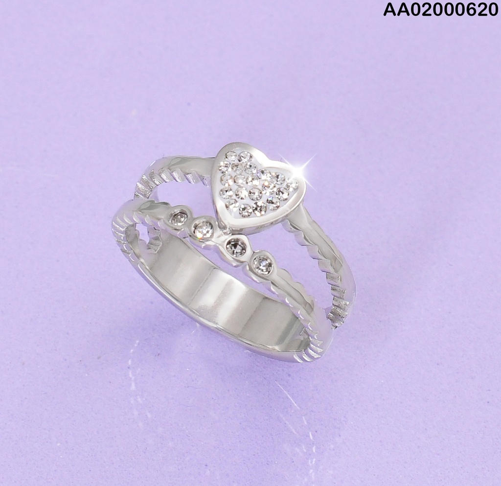 ANILLO PLATD. DOS LINEAS CORAZON ZIRC. 0803651-W81