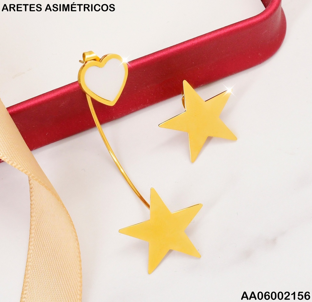 ARETES ASIMETRICOS CORAZON NACAR/PLACA ESTRELLA