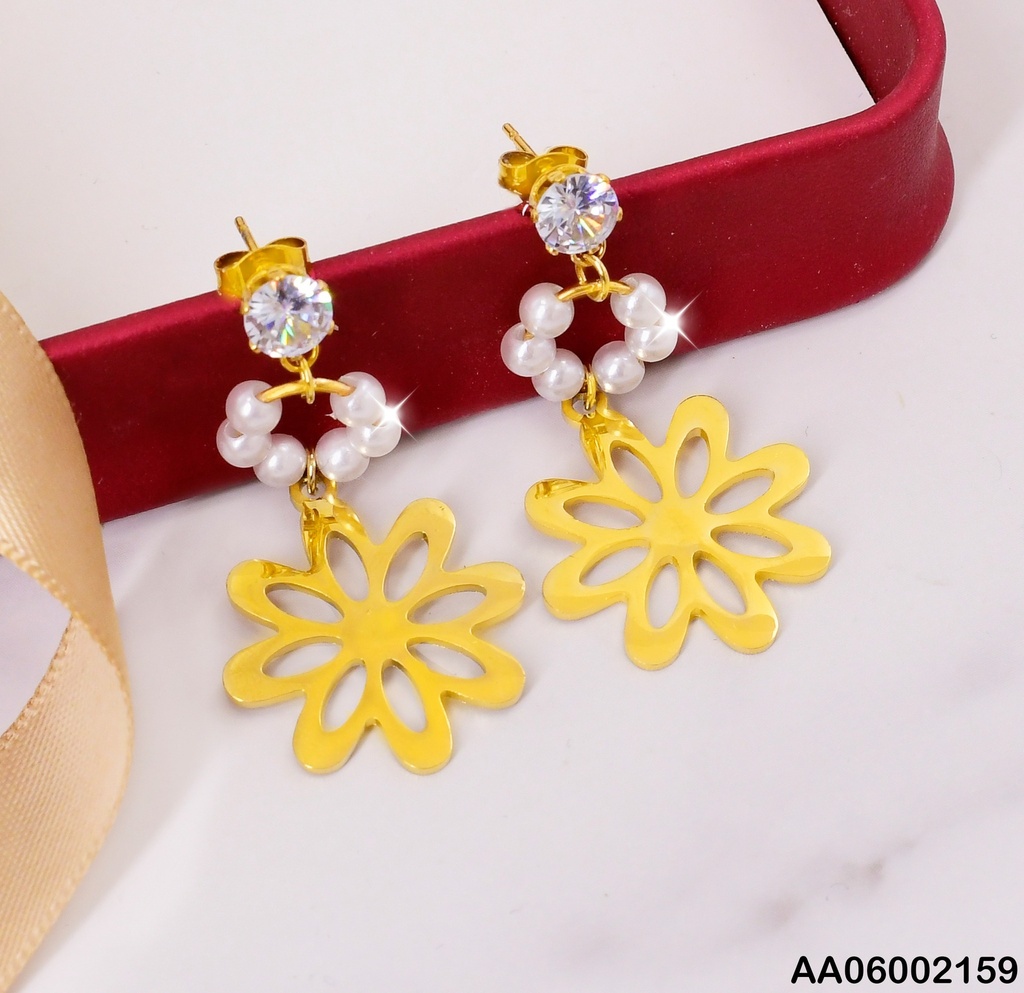 ARETES ZIRC.RD COLGANTE CIRCULO PERLITAS/FLOR CALADA