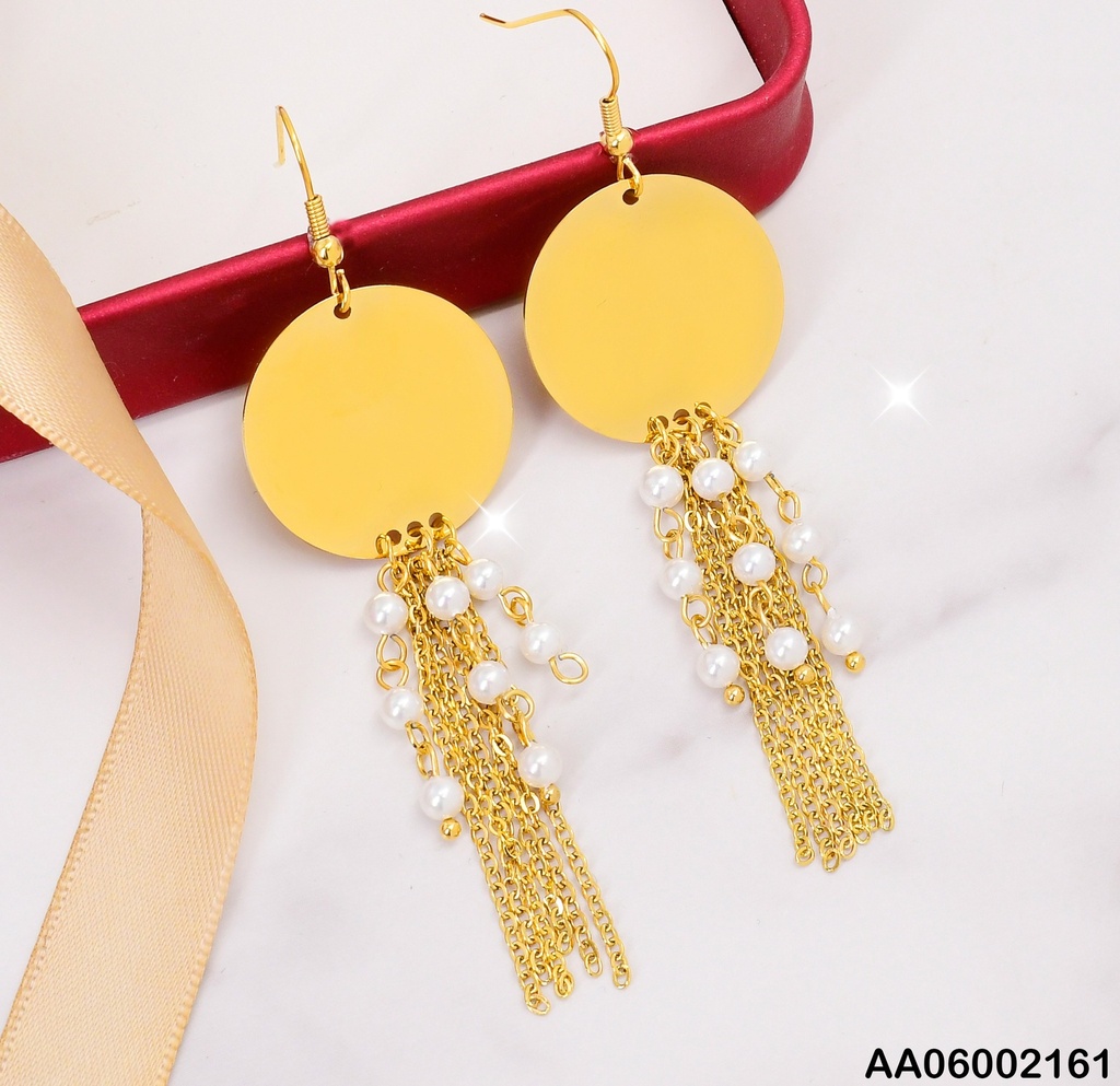 ARETES PLACA RD. GRANDE LISA C/COLGANTES PERLITAS