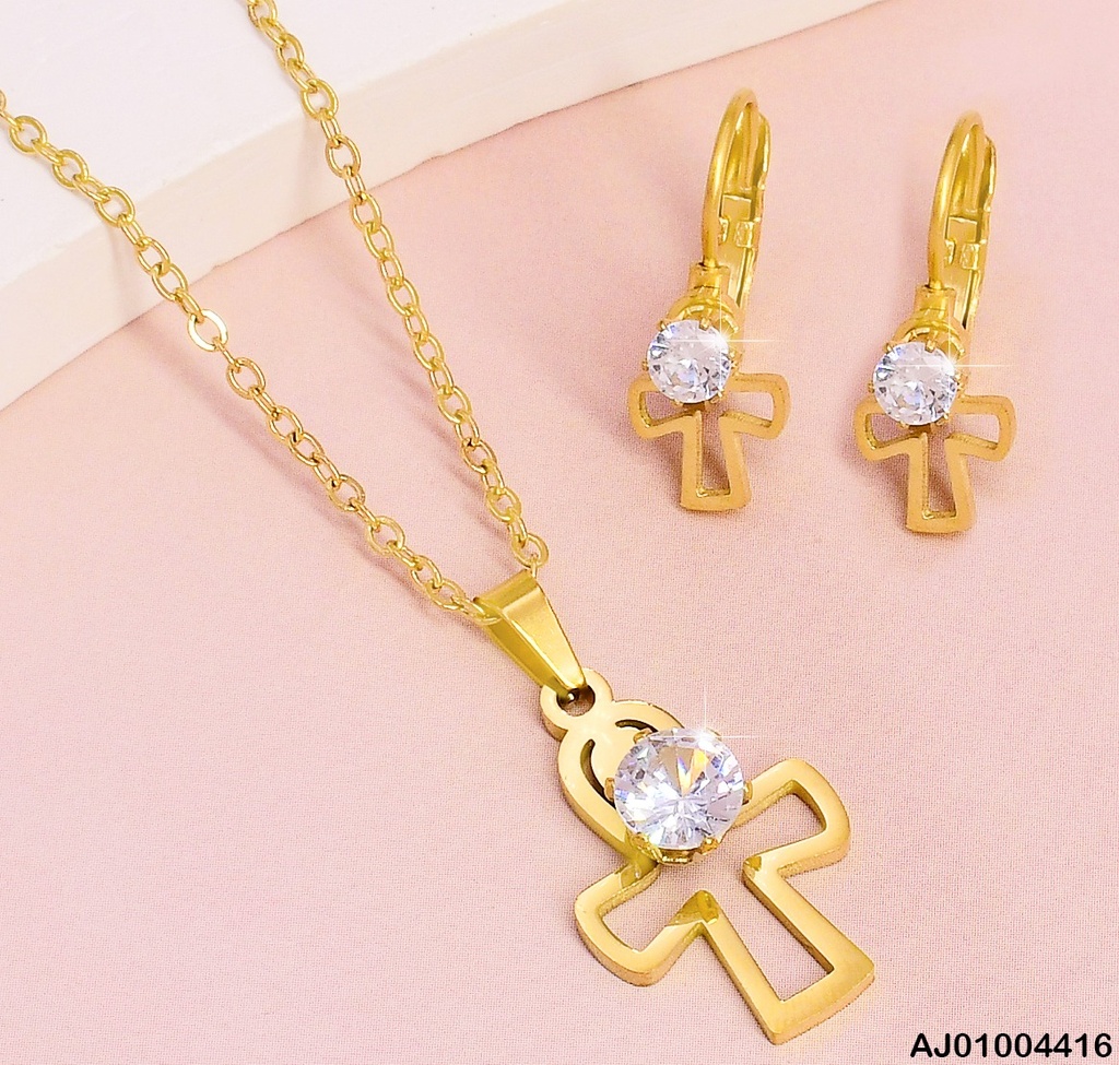 JUEGO CRUZ C/ZIRC.CENTRO ARETES HUGGIES LARGOS 077239-W47 (NPE2025)