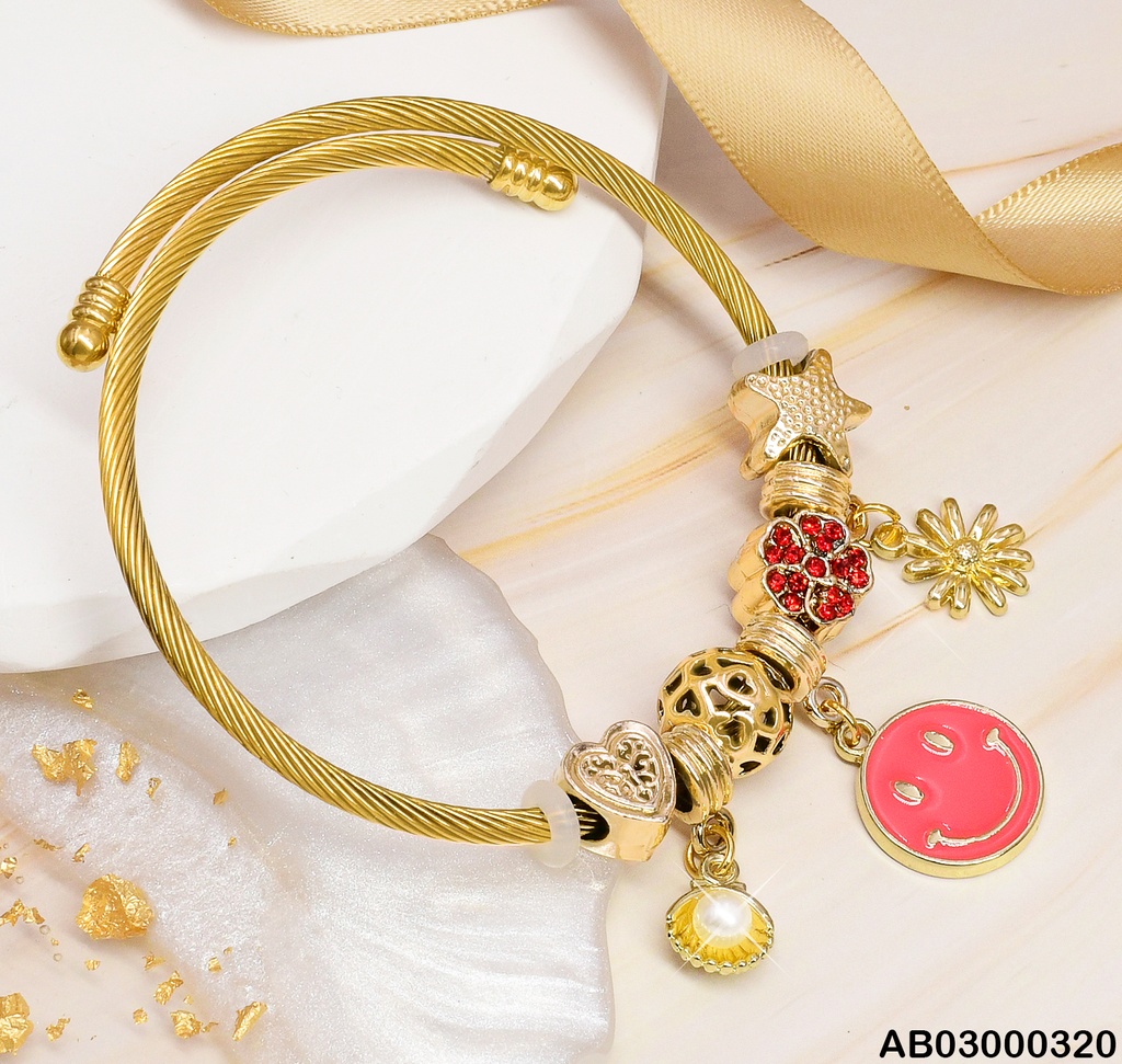 BRAZALETE DETALLES DIJES:CARITA ROJA/FLOR/OSTRA A5483