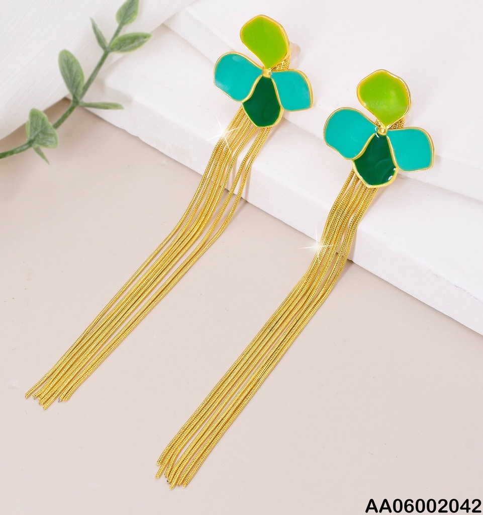 ARETES FLOR 4 PETALOS ESMALTADA # EA112-45