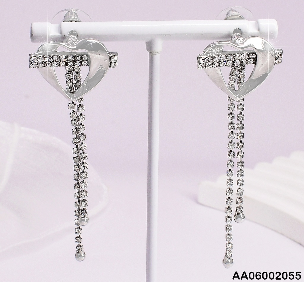 ARETES PLAT.CORAZON ATRAVES. 2 LINEAS ZIRC.COLGANTES EA176-134