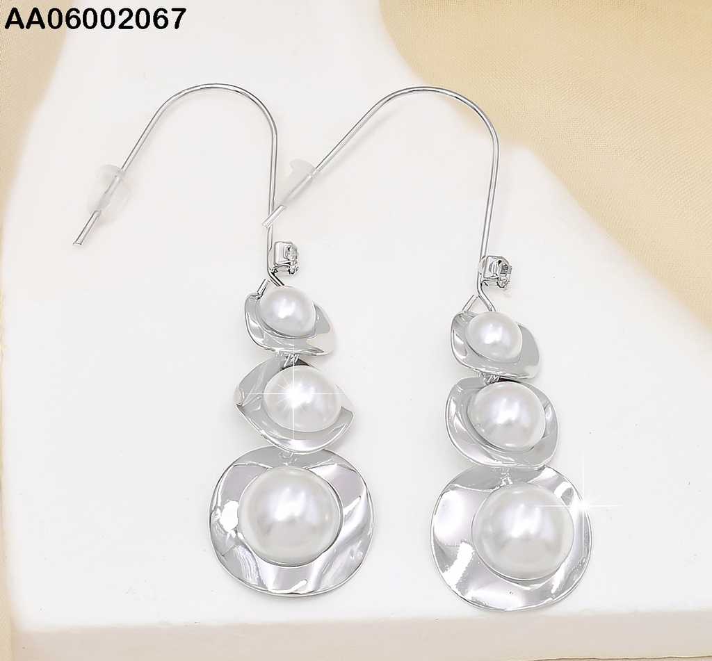 ARETES PLATD. 3 CIRCULO PERLA # EA183-134