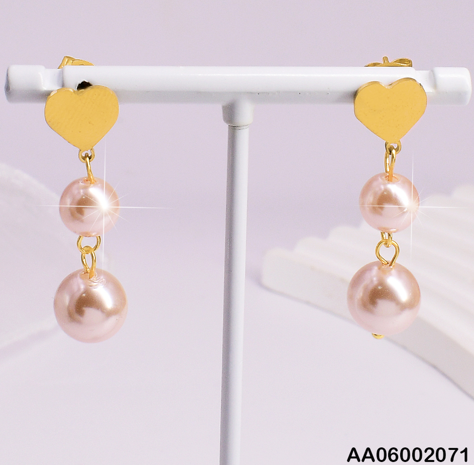 ARETES PLACA CORAZON C/2 PELOTAS ROSE GOLD EA186-5
