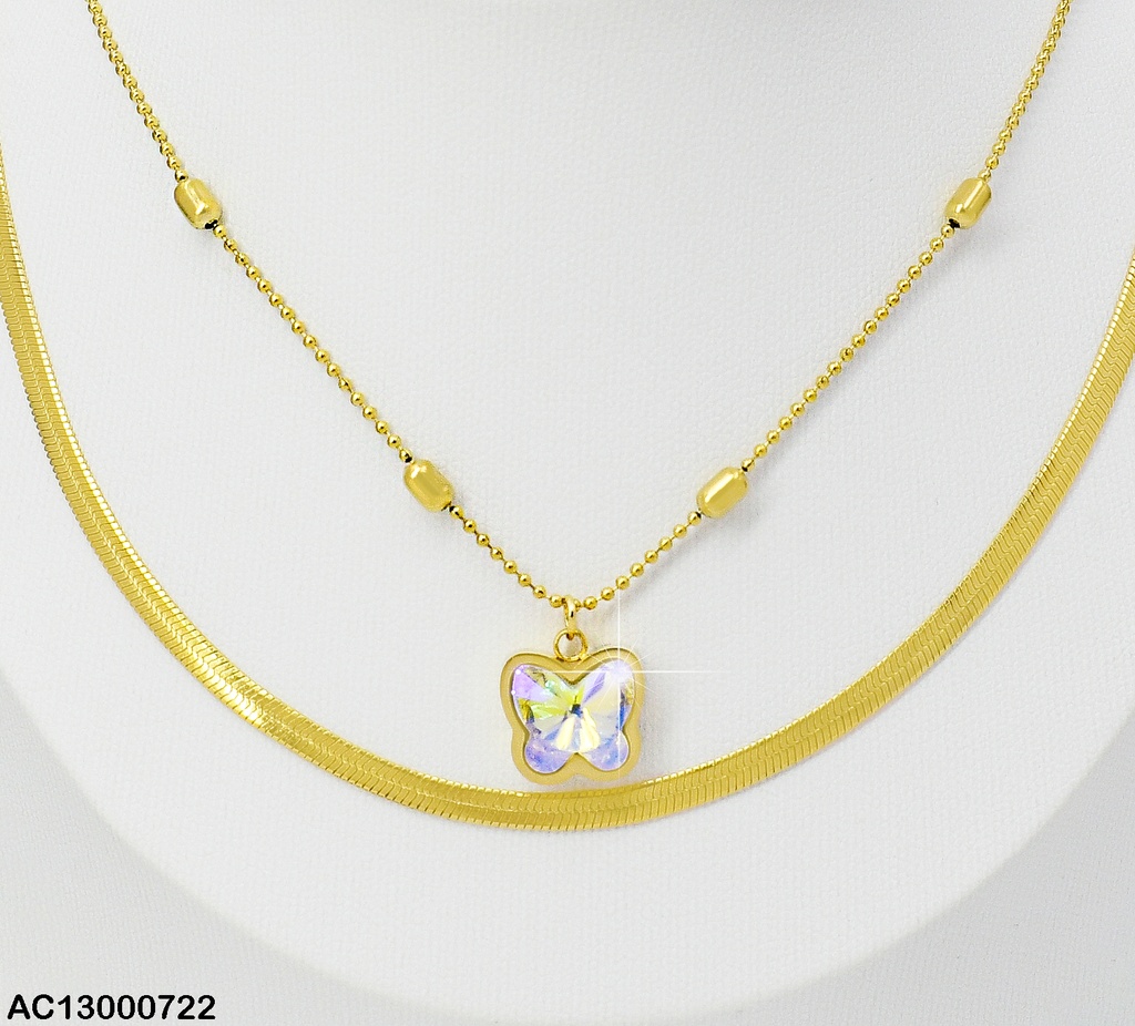 CADENA SERPIENTE/CILINDRO DOBLE DIJE:MARIPOSA #CA177-45