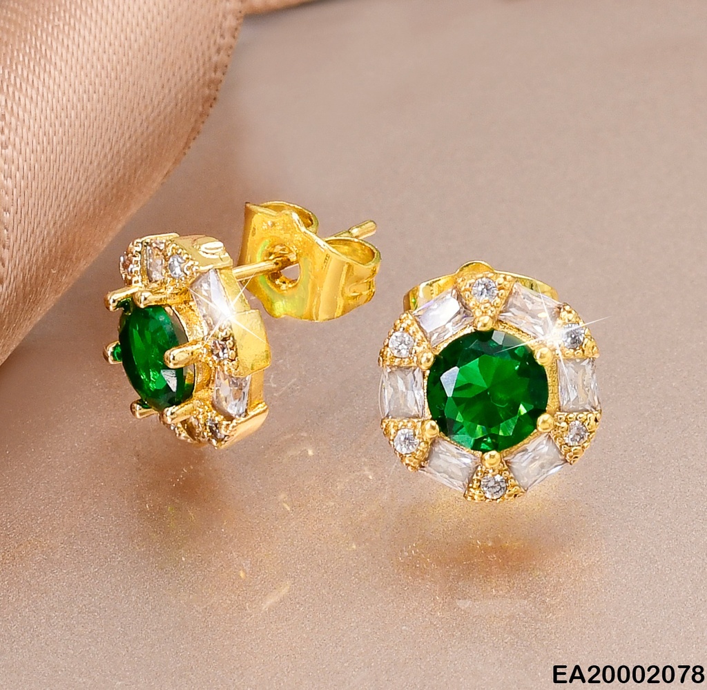 ARETES RD. PLATD. Y DORADOS ZIRC. VERDE # EE393-10