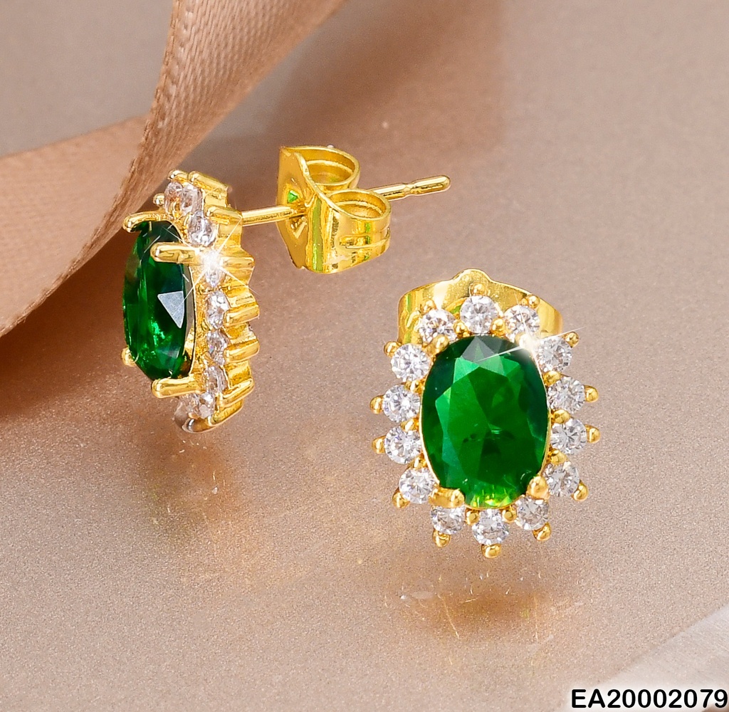 ARETES ELIPSE VERTICAL VERDE ZIRC. PLATD. DORAD # EE394-10