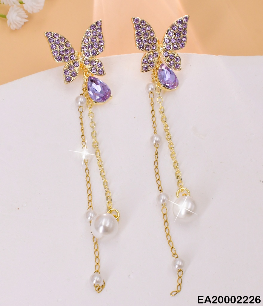ARETES MARIPOSA CAD. COLGANTE PERLA # EE399-9