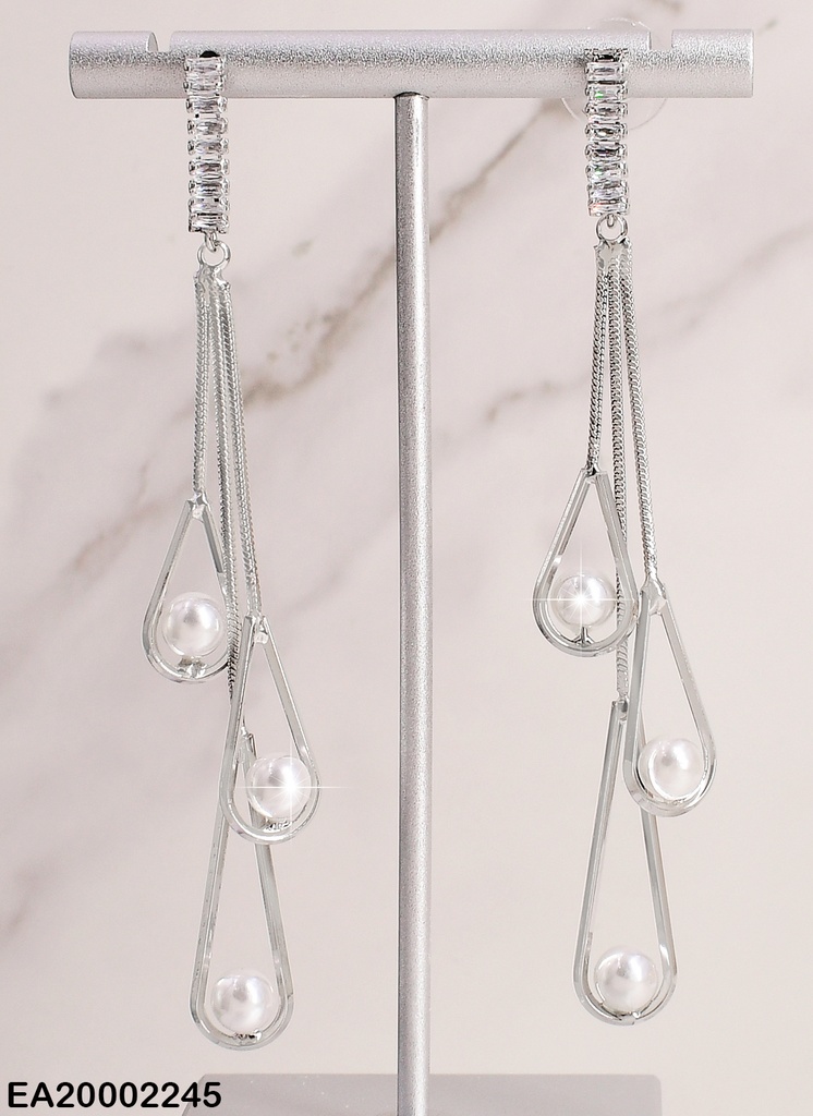 ARETES PLAT. COLGANTE 3 CROQUI GOTAS C/PERLA EE165-132