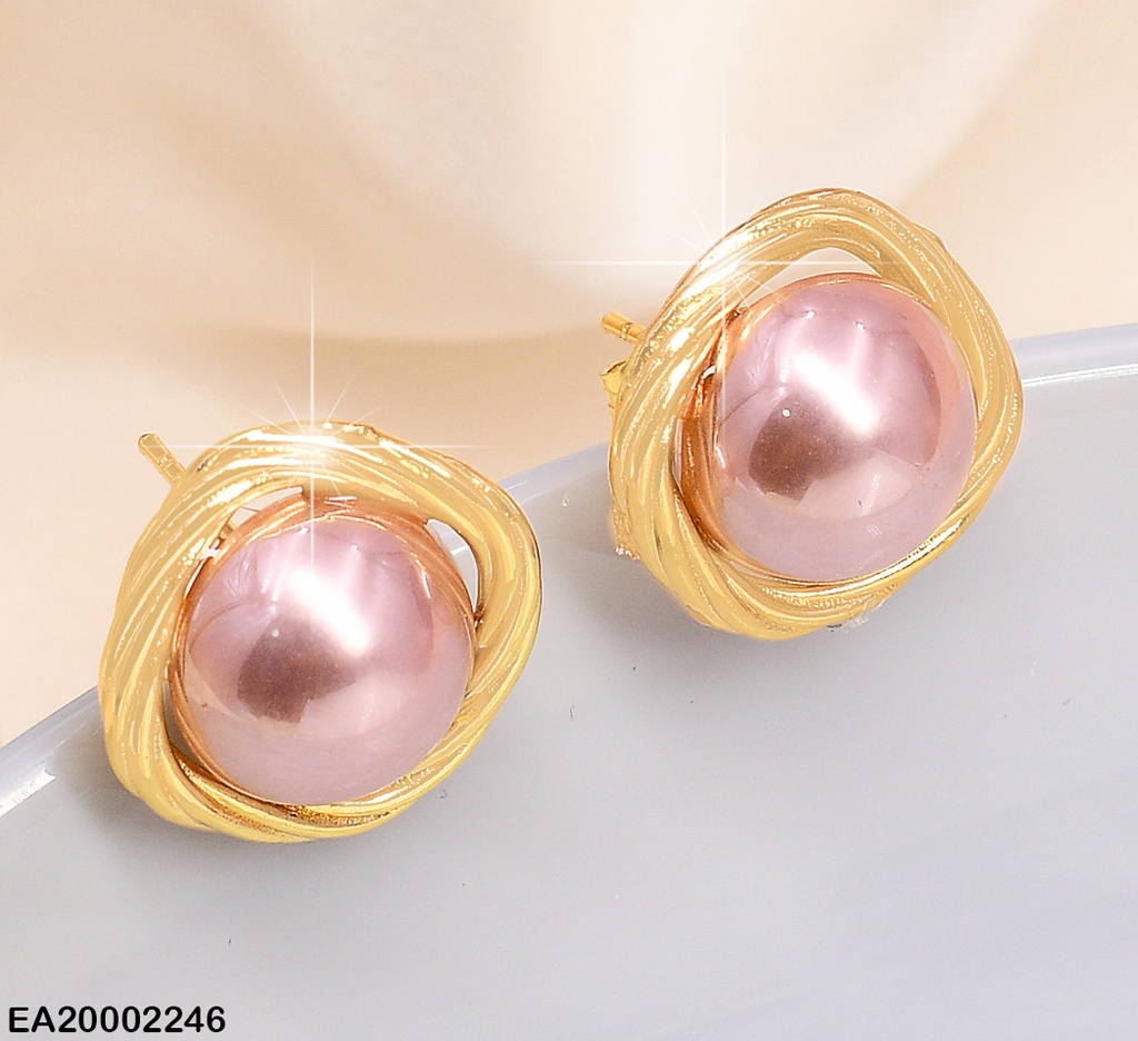 ARETES PERLA ROSA BORDE GRABADO EE174-10