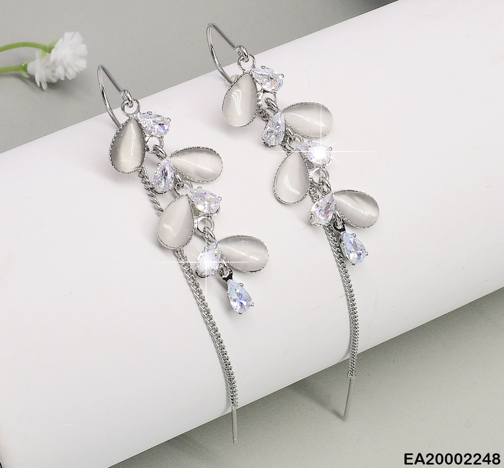 ARETES PLAT. VIOLADORAS HOJITAS BLANCAS/ZIRCONIAS EE179-132