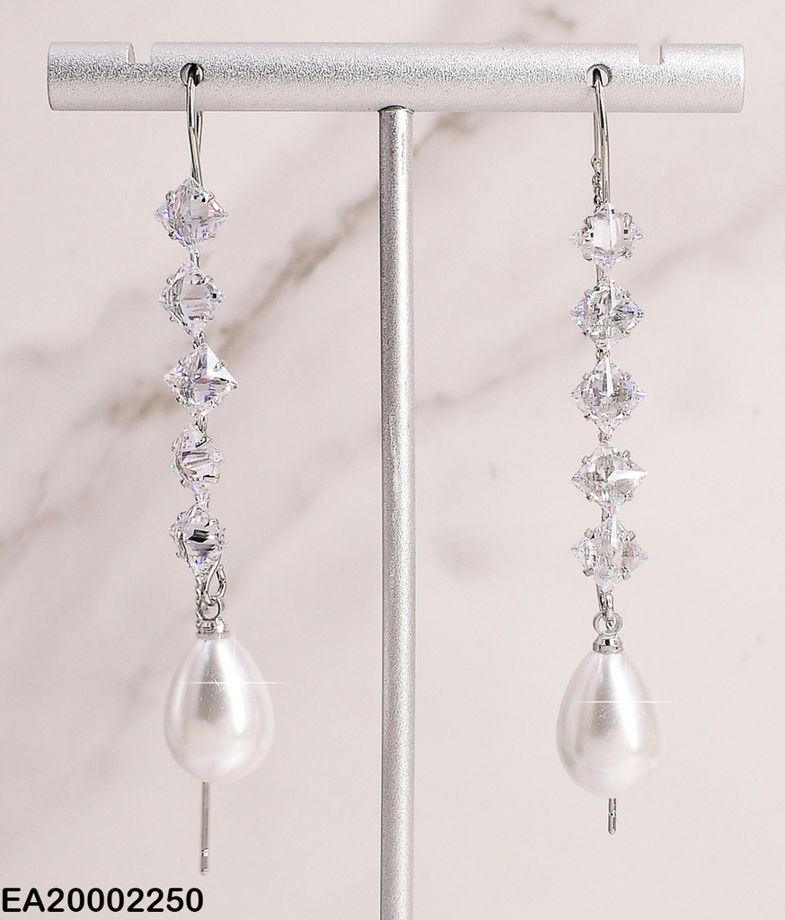 ARETES PLATD. 5 ZIRC. GOTA CREMA # EE193-132