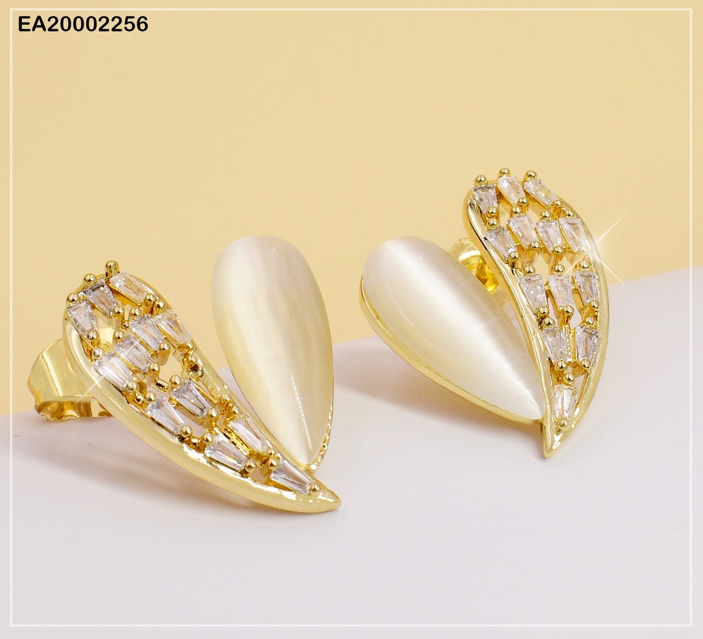 ARETES CORAZON CREMA MITAD ZIRC. # EE271-3