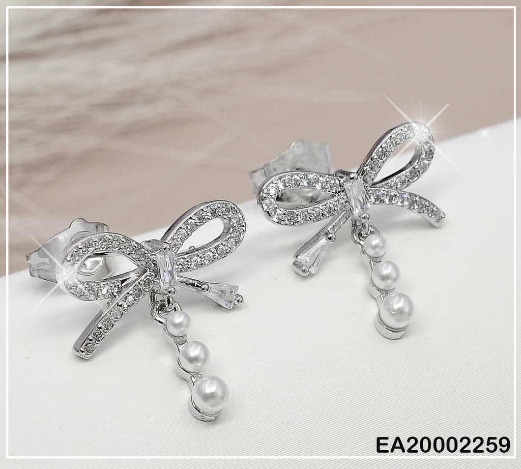 ARETES PLATD. LAZO PERLAS COLGANTE # EE274-3