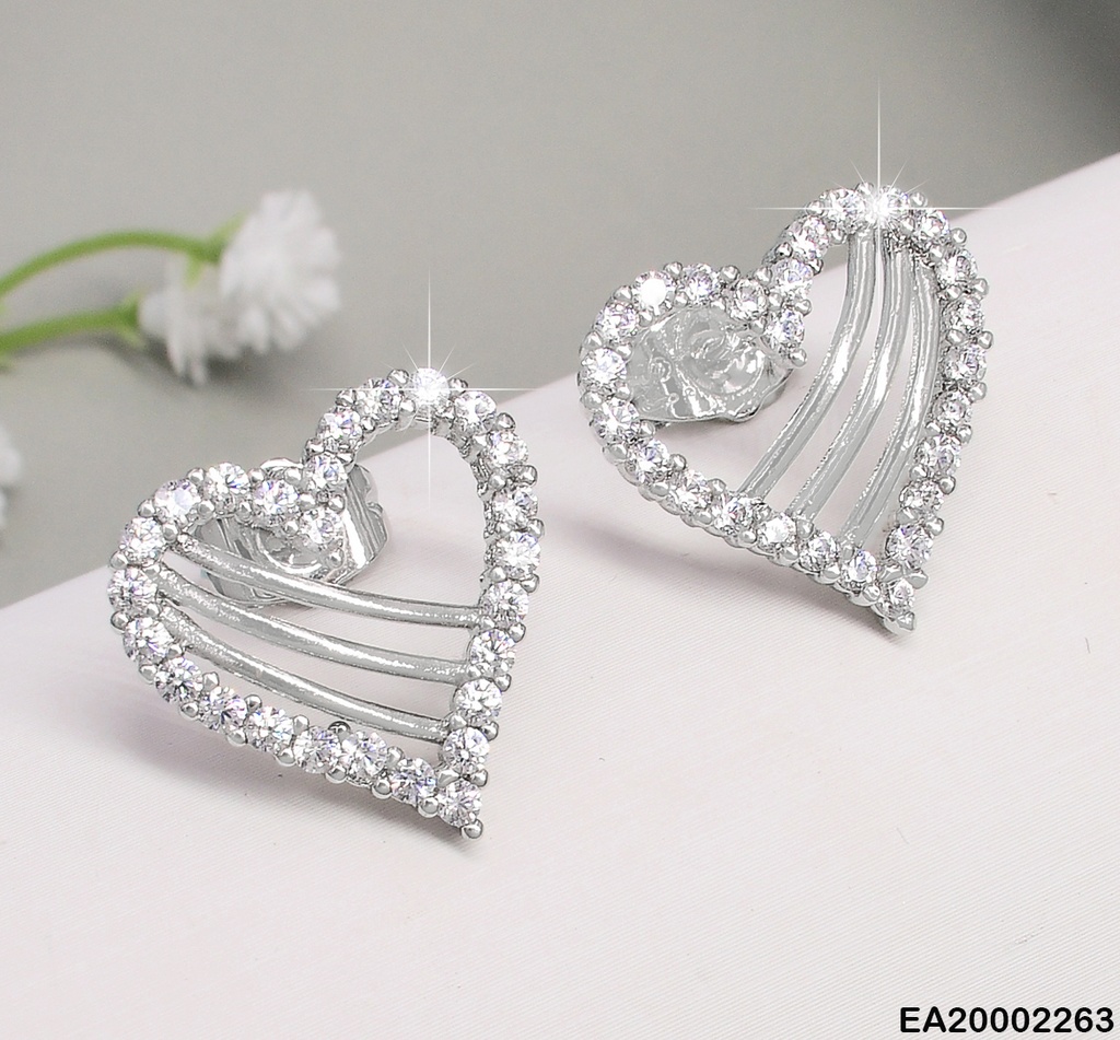 ARETES PLAT. CROQUI CORAZON ZIRC. 3 LINEAS PARALELAS EE278-10