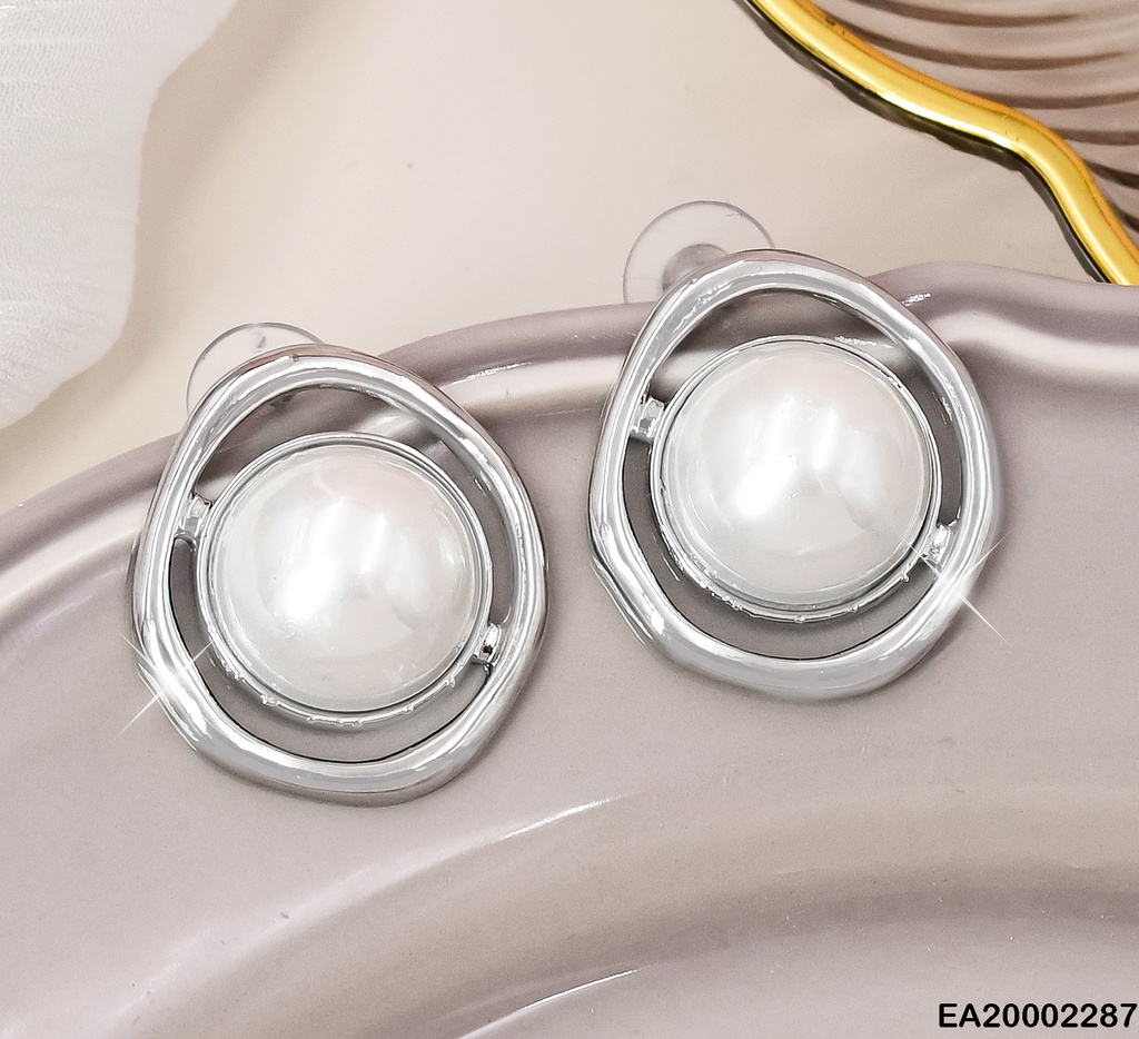 ARETES PLATD. CIRCULOS PERLA CENTRO # EE309-120 (NPE2025)