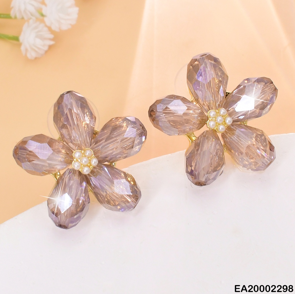 ARETES FLOR ROSA CRISTAL # EE320-120