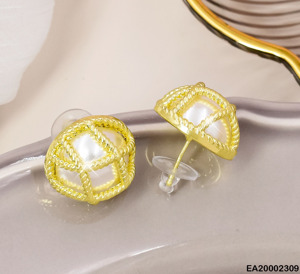ARETES MEDIA PERLA LINEAS ROMBO # EE335-5