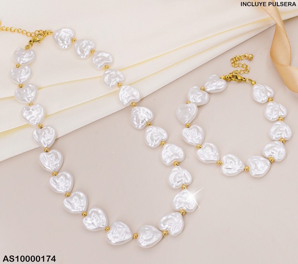 SET DE CADENA Y PULSERA CORAZON CREMA # SA436-5