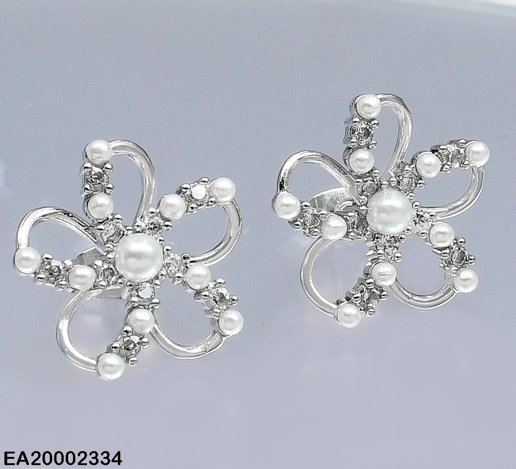 ARETES PLATD. FLOR PERLAS # EE364-9