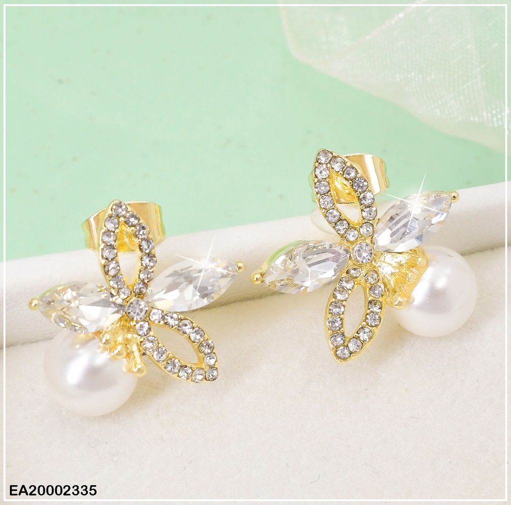 ARETES FLOR 4 PETALOS ZIRC. PERLA # EE365-9
