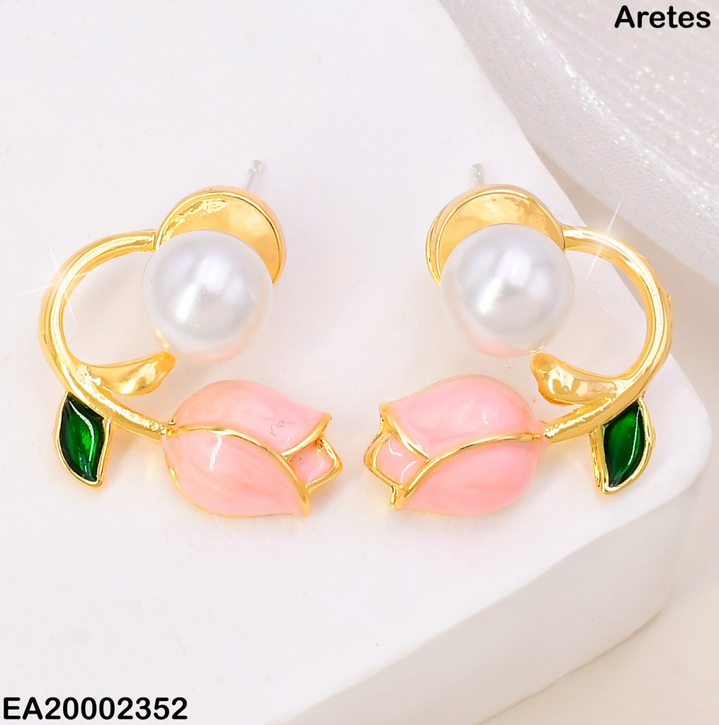 ARETES PERLA C/TULIPAN ROSADO EE409-9/EE4217-339 (TLP)