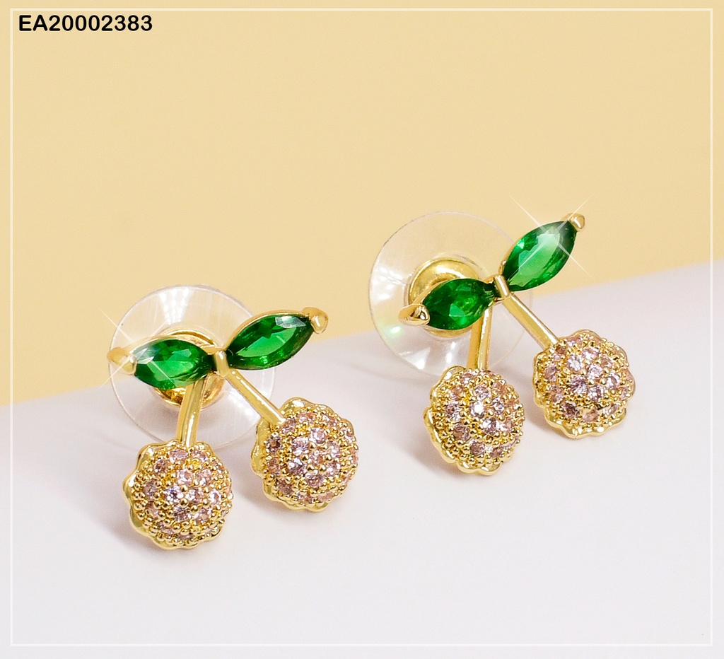 ARETES CEREZA ZIRC. OJITAS VERDE # EE454-6