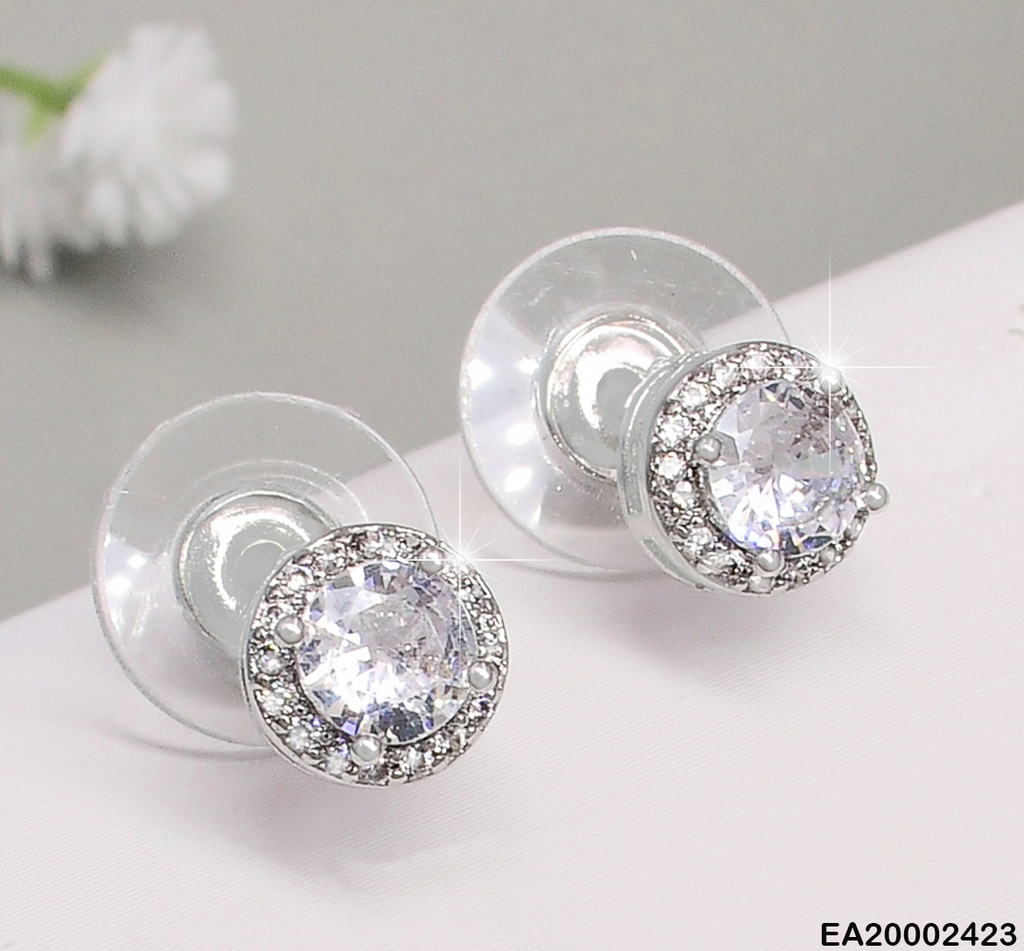 ARETES RD. ZIRCONIAS/BORDE PLATEADO EE494-6