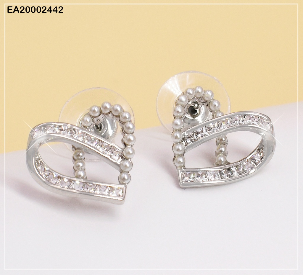 ARETES PLAT. CORAZON ENTRELAZADO ZIRC/PERLITAS # EE522-6