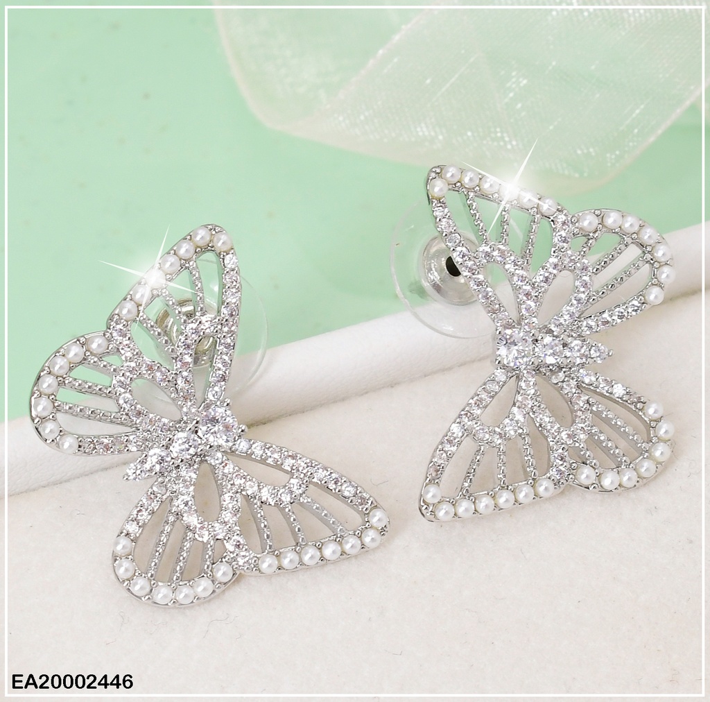 ARETES PLAT. MARIPOSA CALADA ZIRC/PERLAS # EE526-6