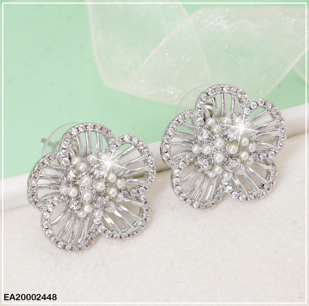ARETES PLAT. FLOR PERLITAS/ZIRC. # EE528-6