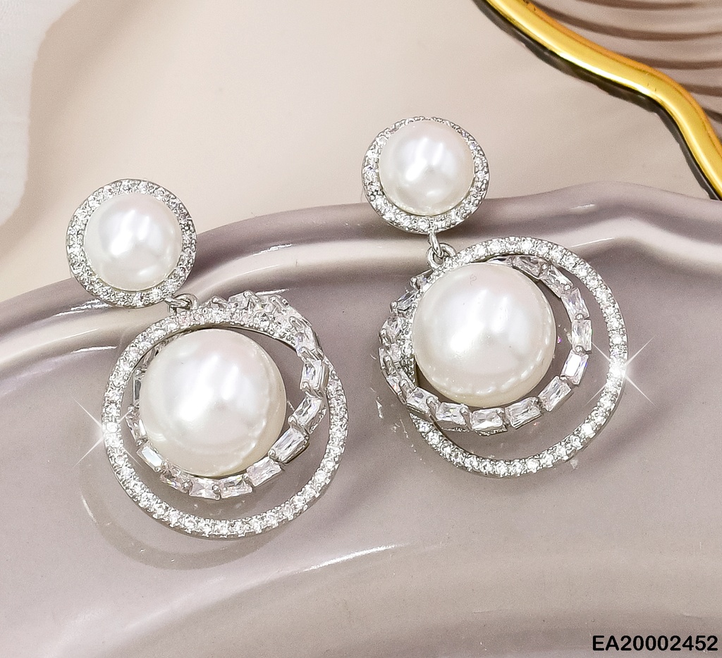 ARETES PLATD. ZIRC. PERLAS COLGANTE # EE532-6