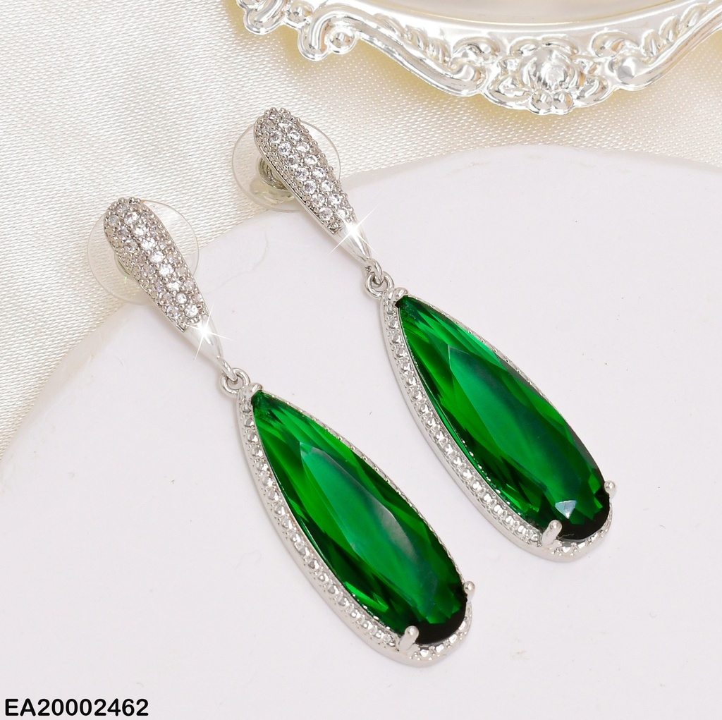ARETES PLAT GOTA ZIRC. VERDE # EE542-6
