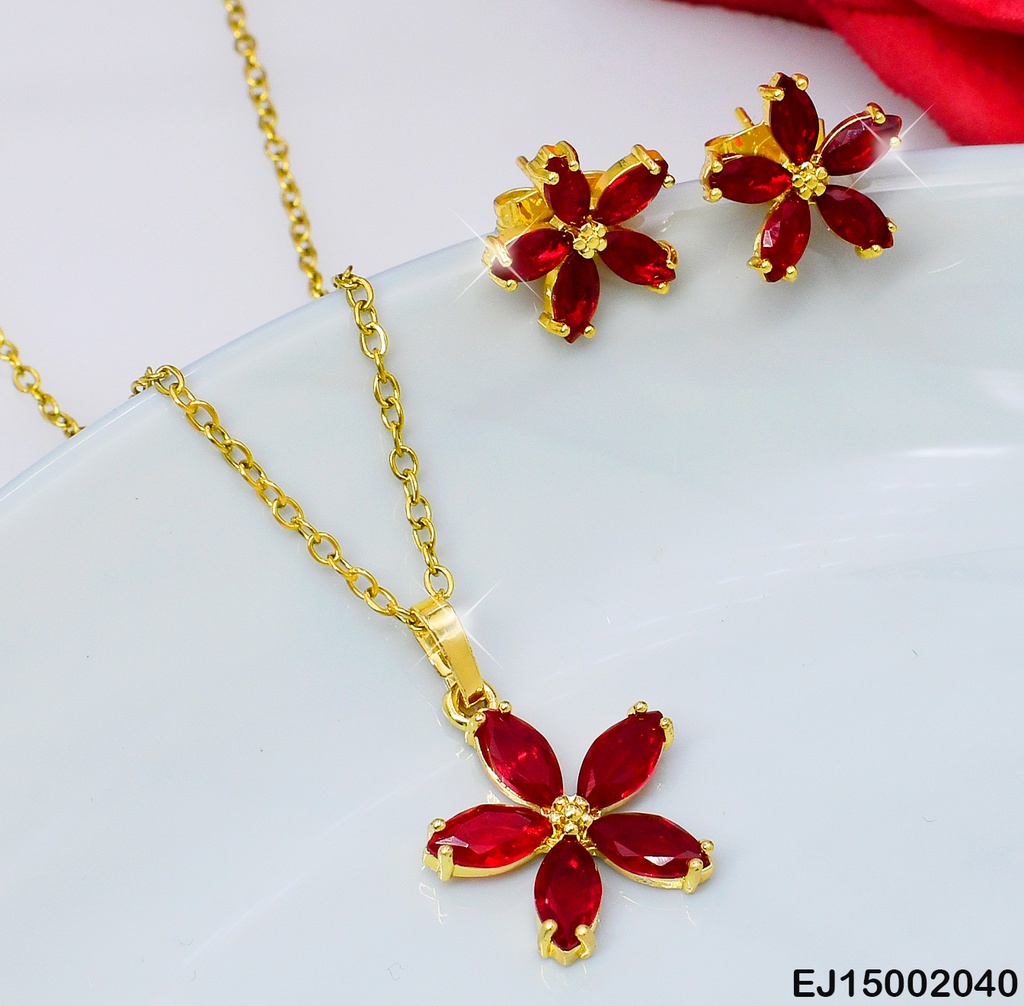 JUEGO FLOR ZIRCONIAS ROJAS SE317-10
