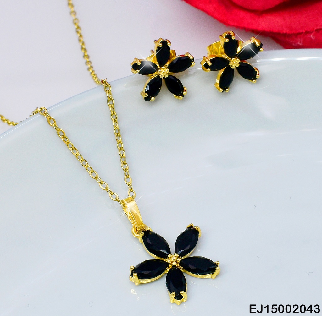 JUEGO FLOR ZIRCONIAS NEGRAS SE320-10