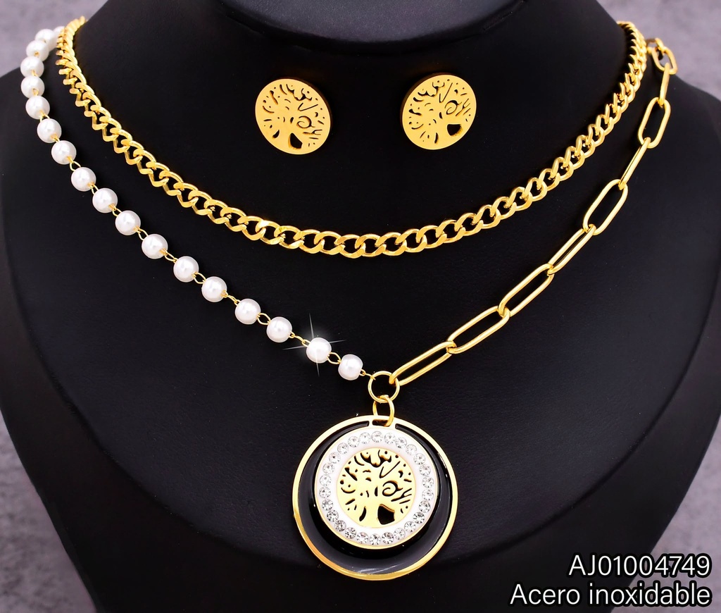 JUEGO DOBLE CAD.PLACAS RD. GRAB/DIJE ZIRC-NEGRO SA401-45 (NPE2025)