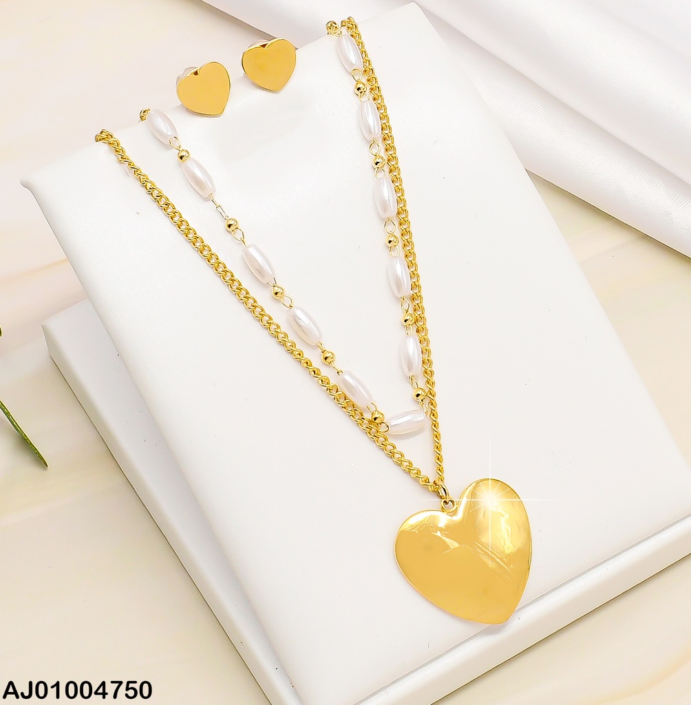 JUEGO CAD. DOBLE CORAZON PERITAS BLANCAS,DIJE💛GR # SA402-45 (NPE2025)