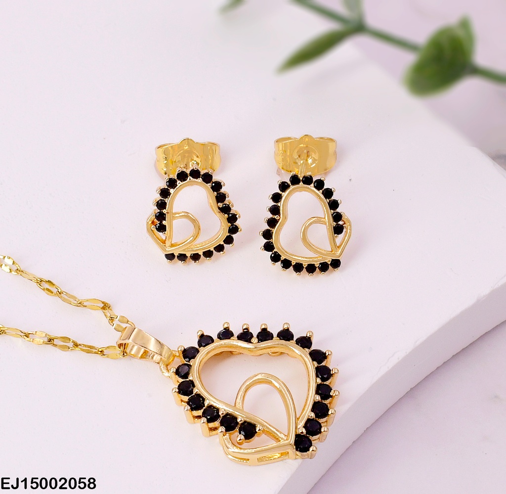 JUEGO CORAZON ZIRC.NEGRAS ENTRELAZADO SE341-10