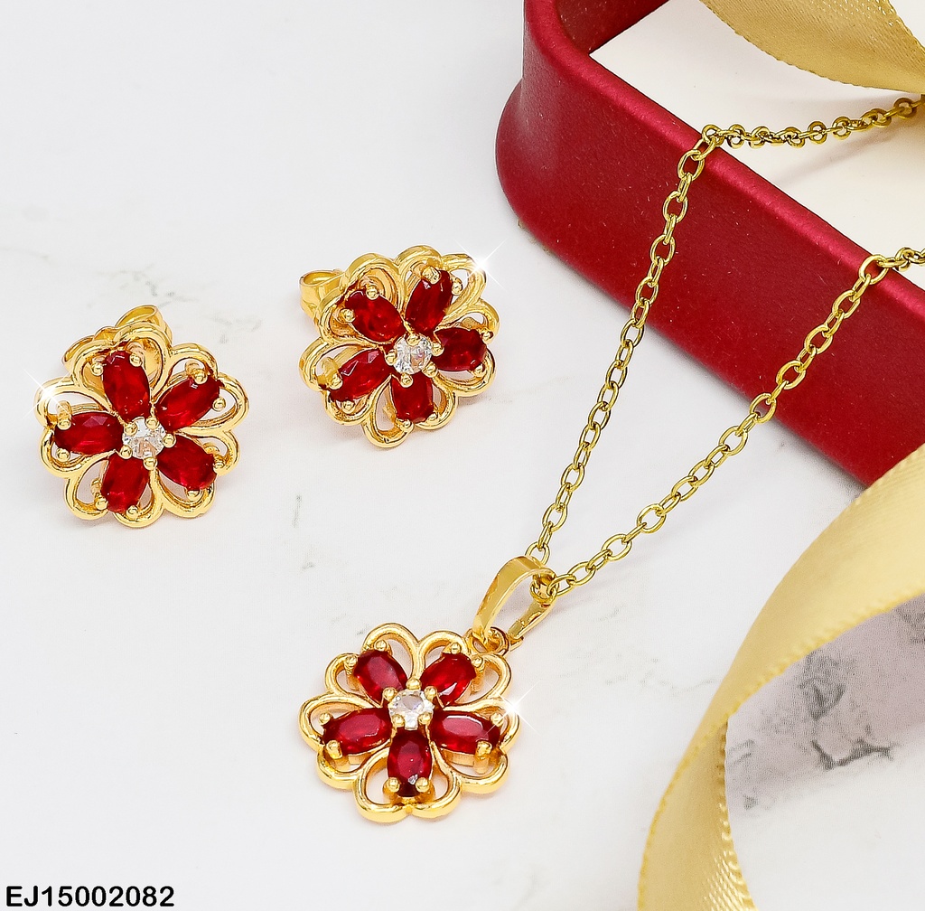 JUEGO FLOR ZIRCONIAS ROJAS SE393-14