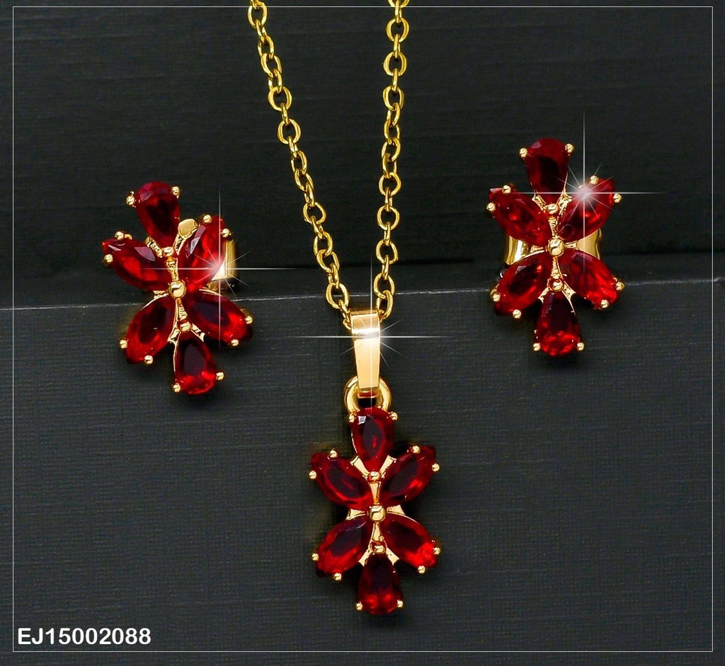 JUEGO FLOR 6 PETALOS ZIRC. ROJA SE399-14