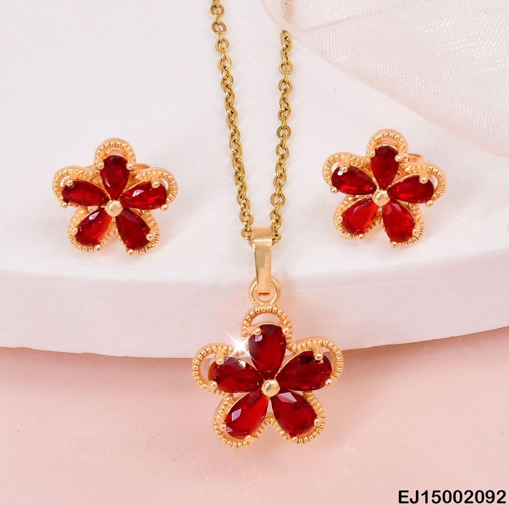 JUEGO FLOR ROJA 5 PETALOS ZIRC.CENTRO PUNTO DOR. SE407-14
