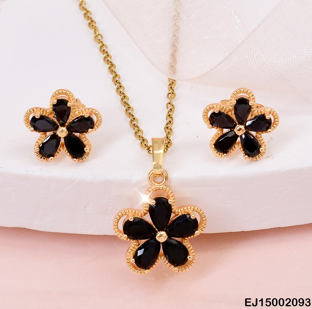 JUEGO FLOR NEGRA 5 PETALOS ZIRC.CENTRO PUNTO DOR. SE408