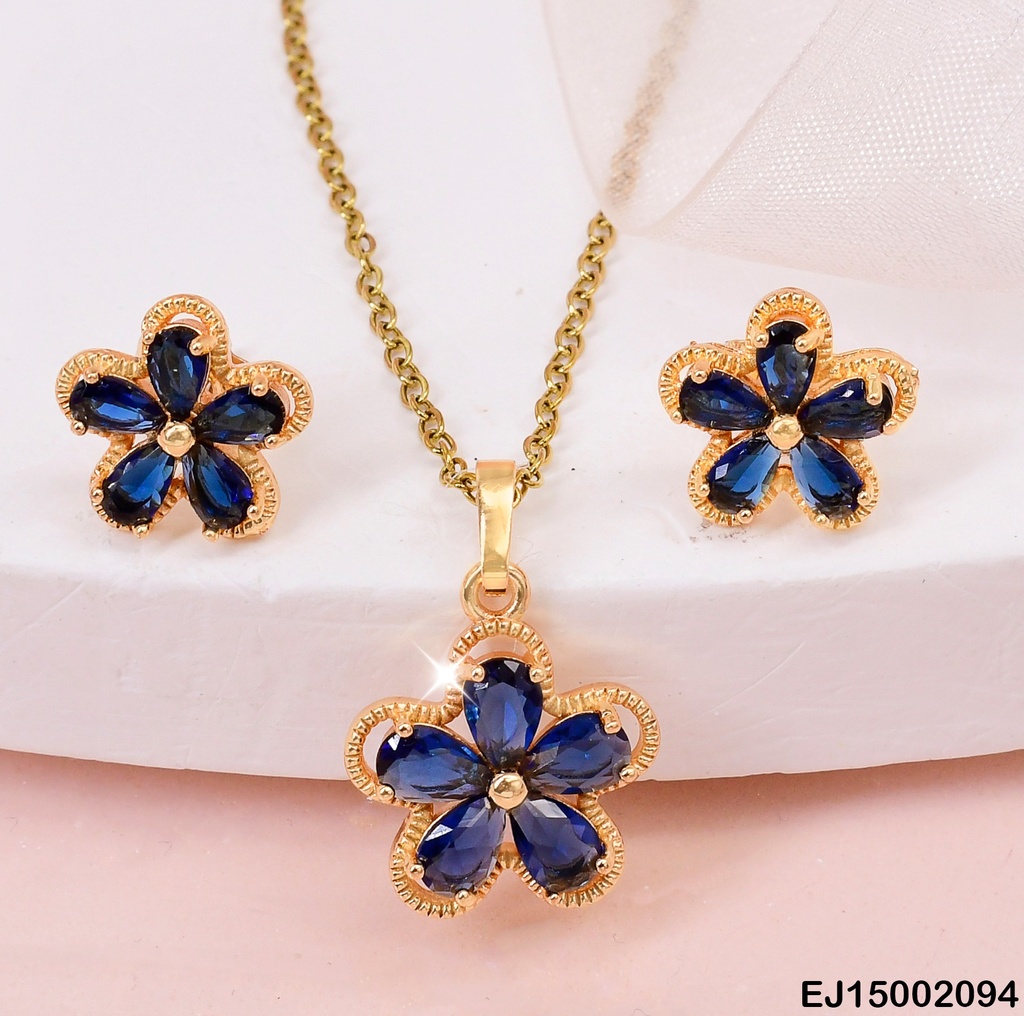 JUEGO FLOR AZUL 5 PETALOS ZIRC.CENTRO PUNTO DOR. SE409-14