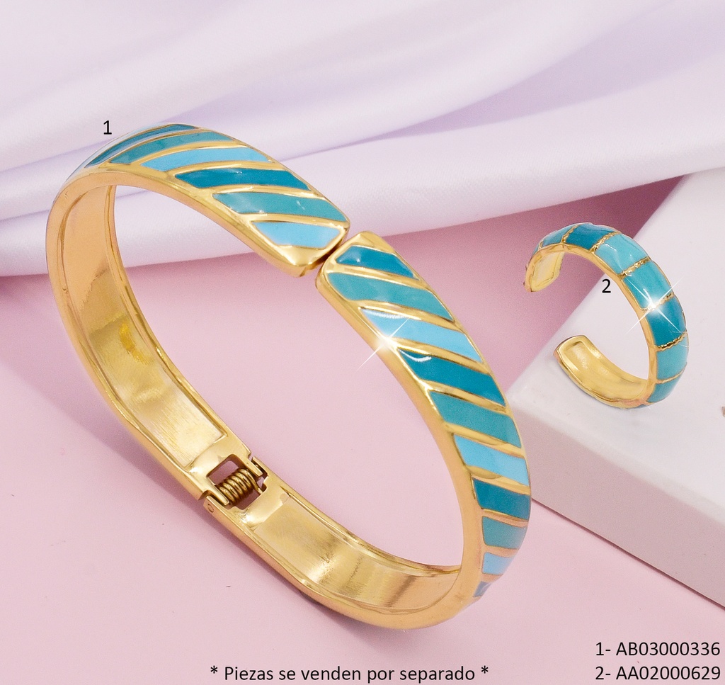 BRAZALETE LINEAS DIAGONALES DOR/AZUL 080703-W25