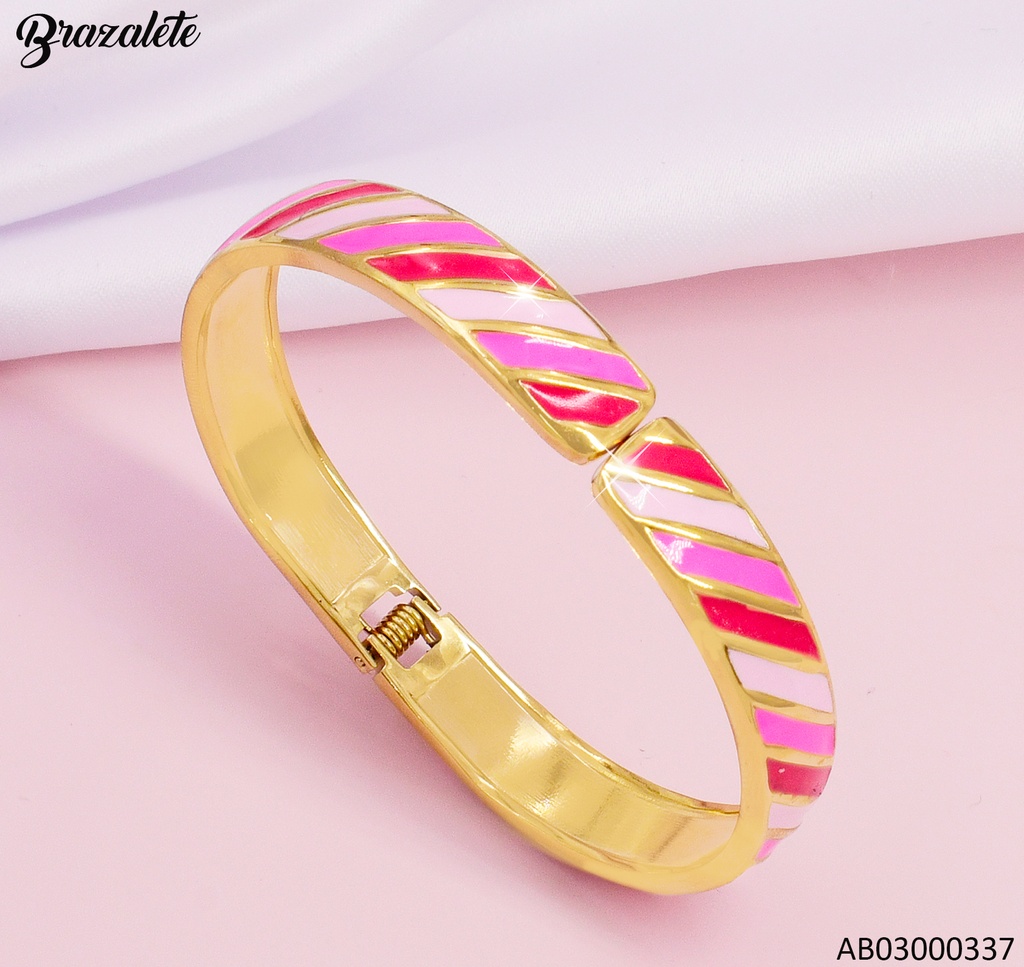BRAZALETE LINEAS DIAGONALES DOR/COL.ROSAS 080702-W25