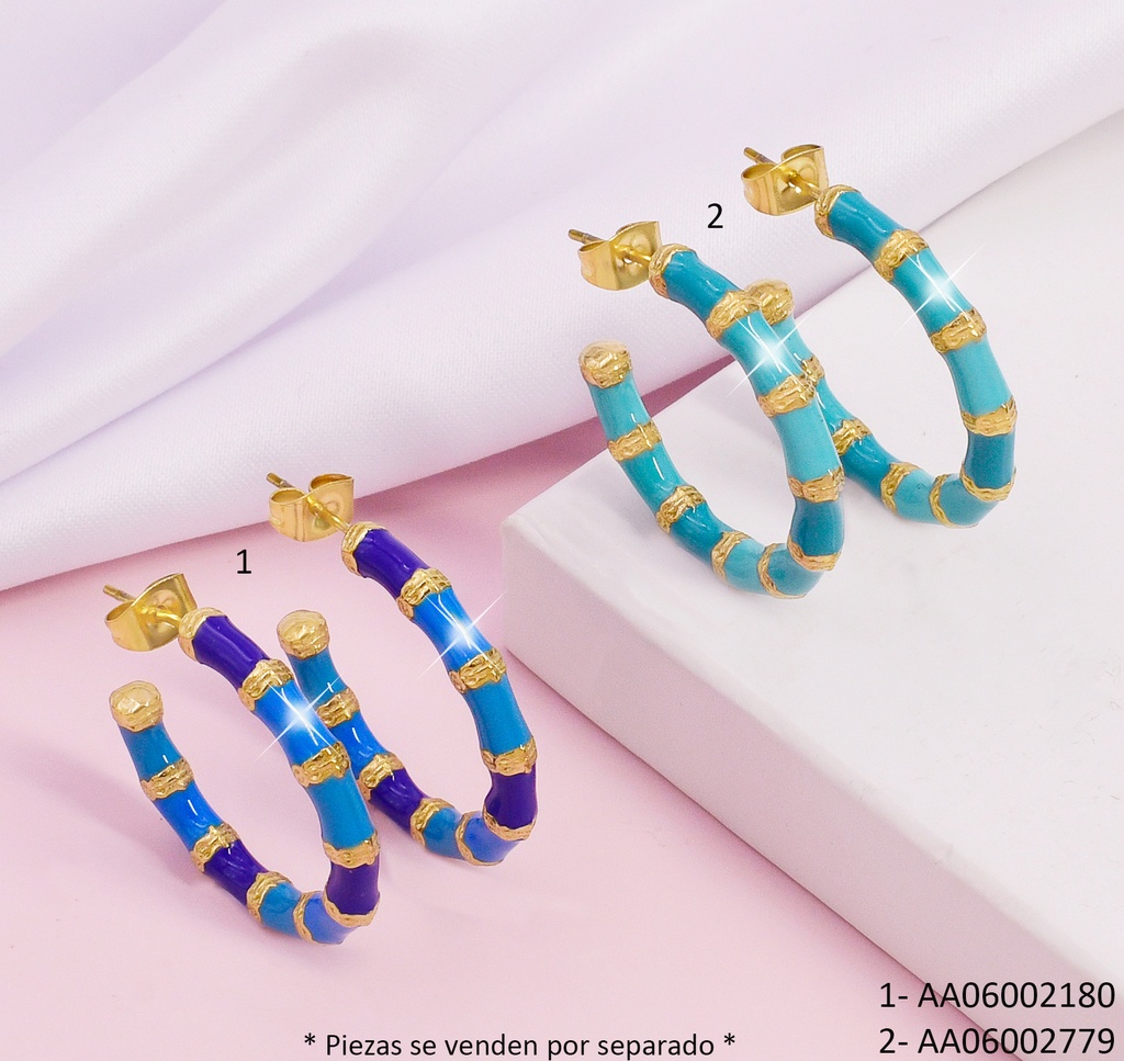 ARETES "C"BAMBOO AZUL-CELESTE C/DOR.080723-W25